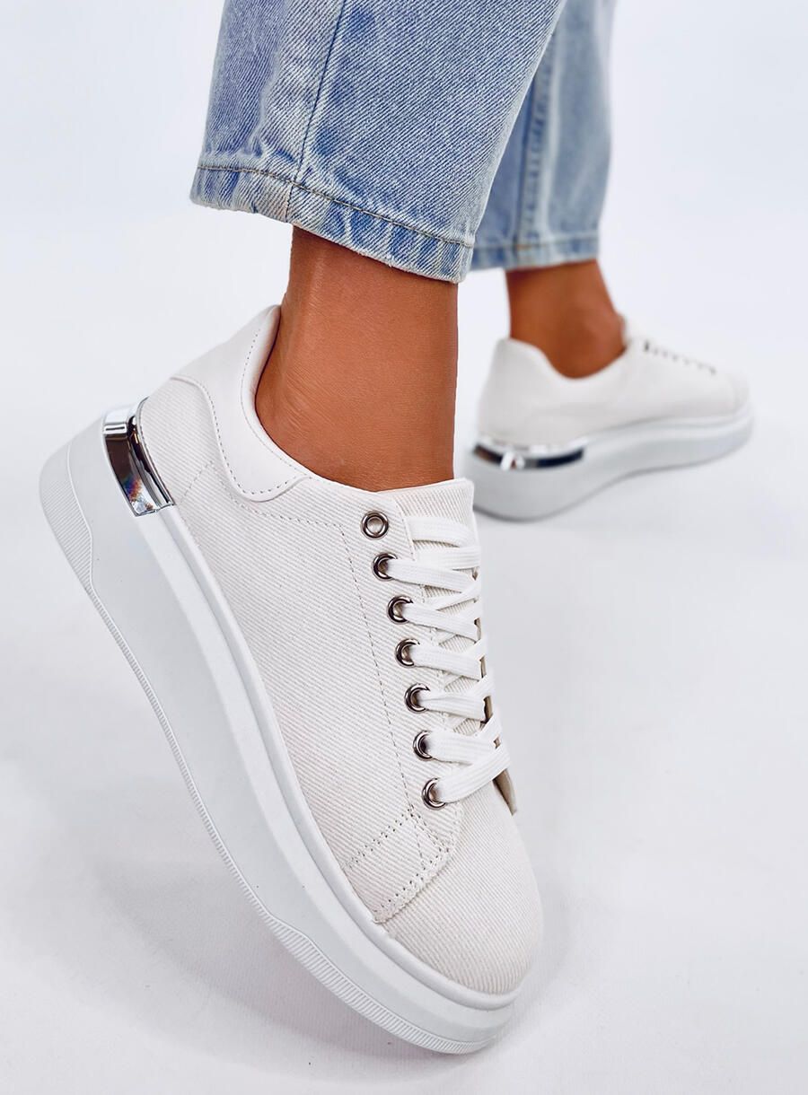Sneakersy płócienne na koturnie ECRU