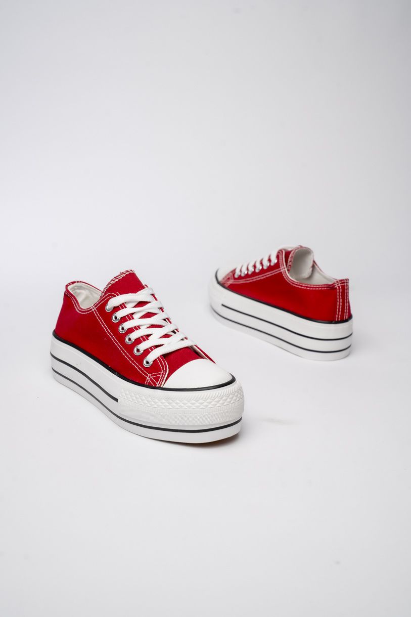 Damskie Trampki VELTRO RED – Klasyczne Buty na Platformie