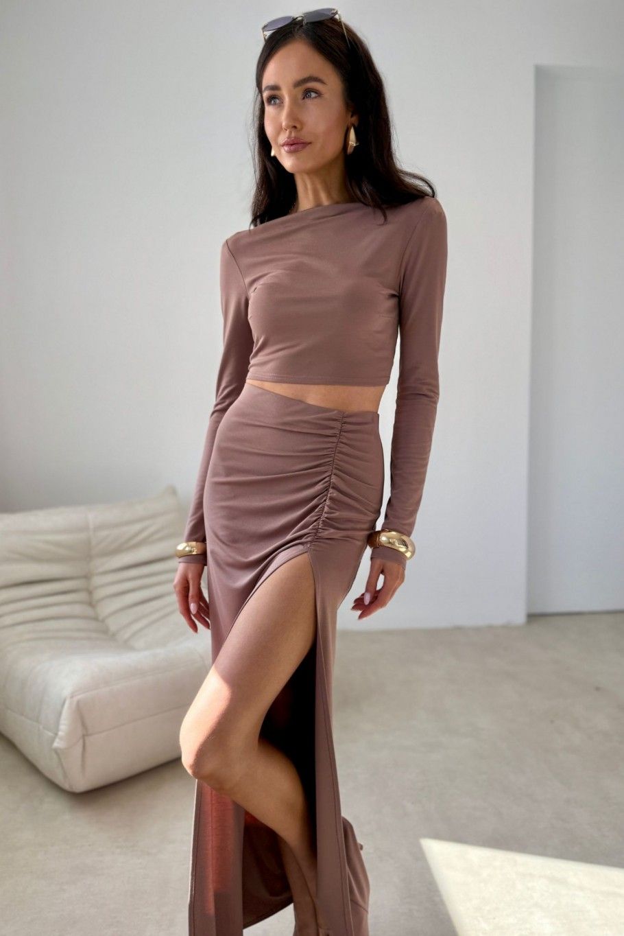 Spódnica maxi w odcieniu cappuccino