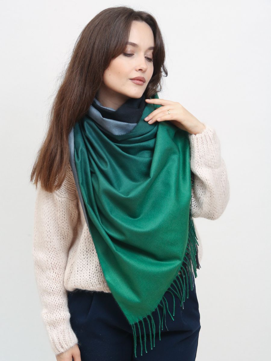 Dwustronny kolorowy szal damski GREEN/BLUE