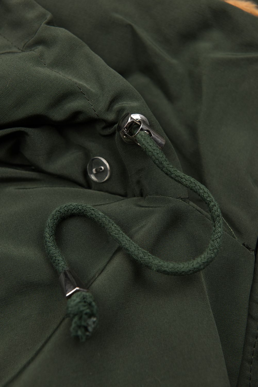 Khaki zimowa parka z brązowym pluszem