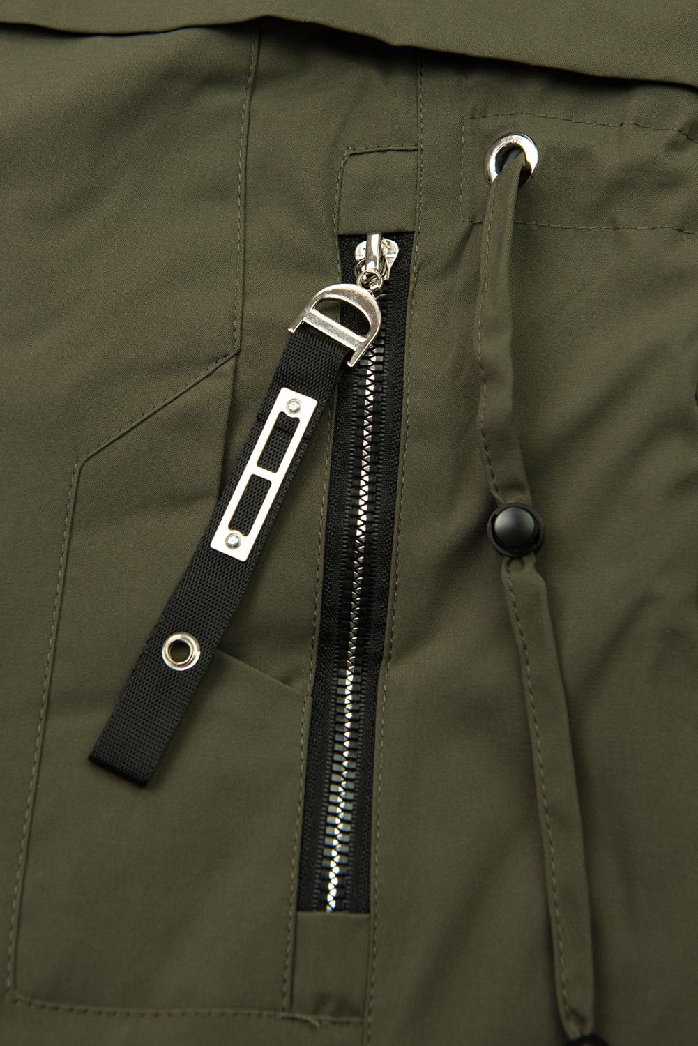 Damska zimowa parka z regulacją w talii army