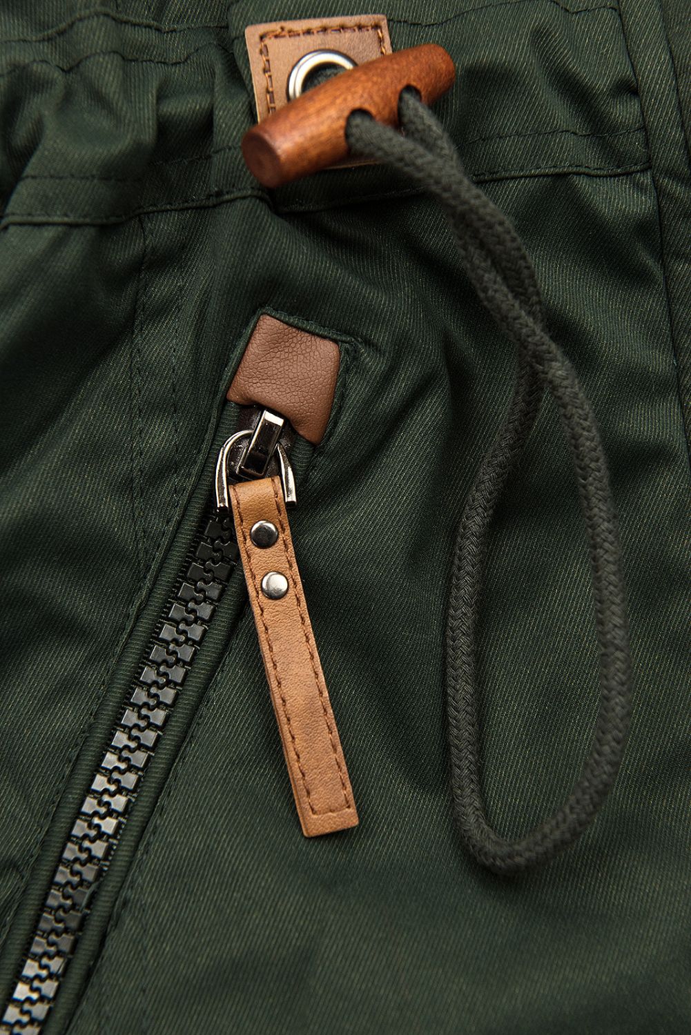 Khaki wydłużona parka z pluszem