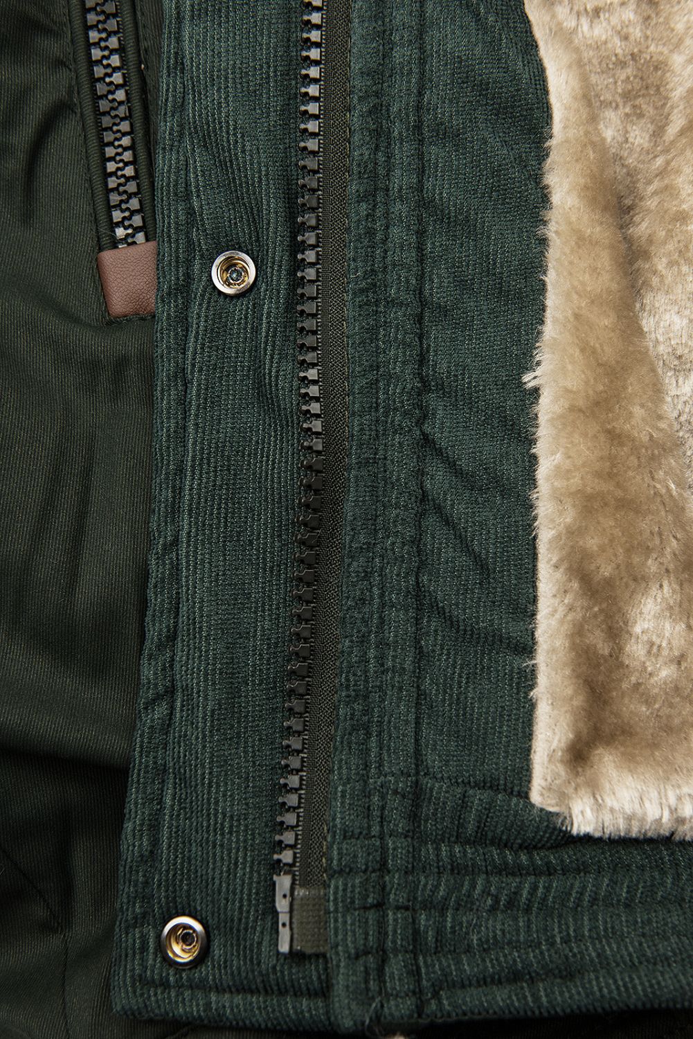 Khaki wydłużona parka z pluszem