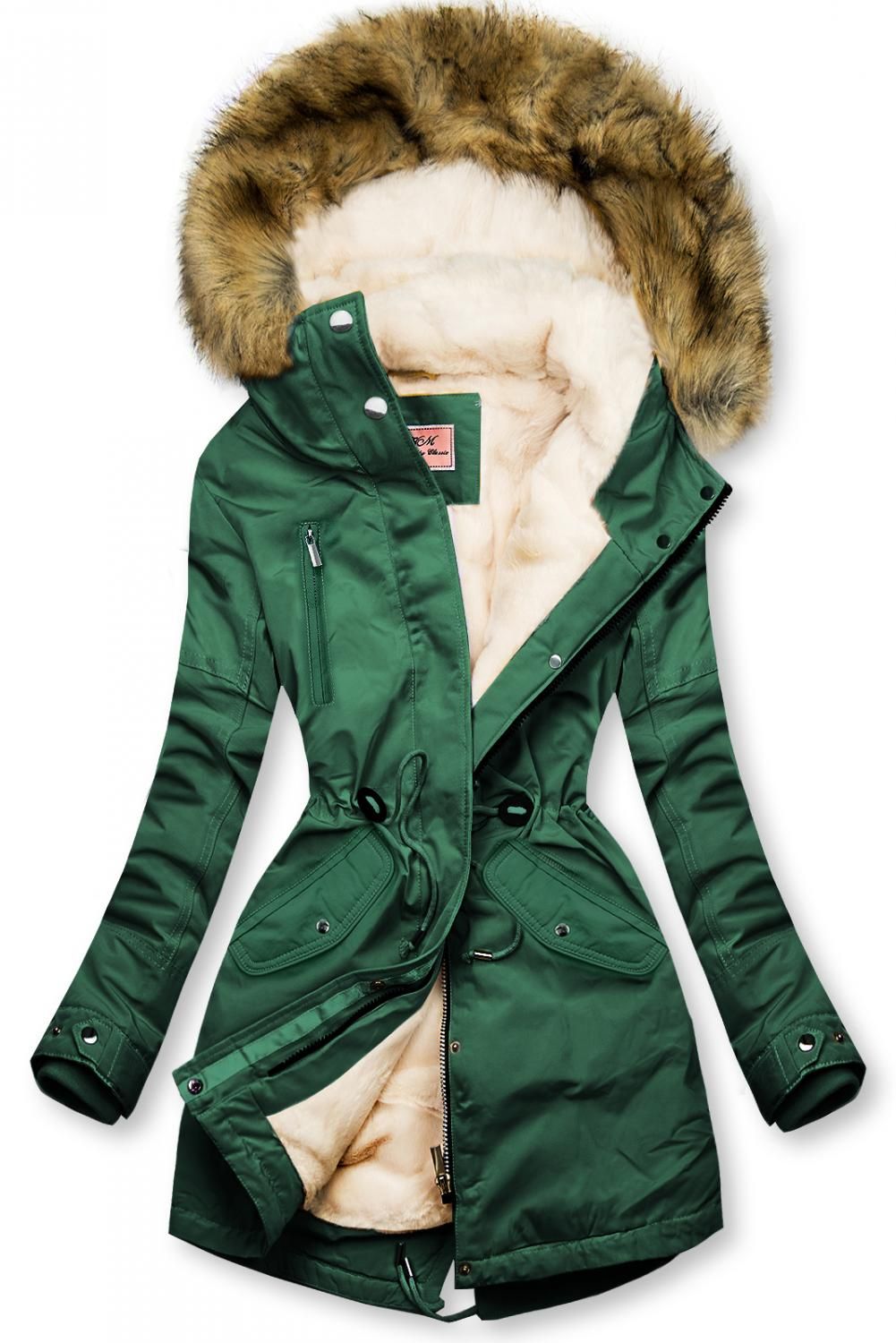 Ocieplana parka zielona/ecru