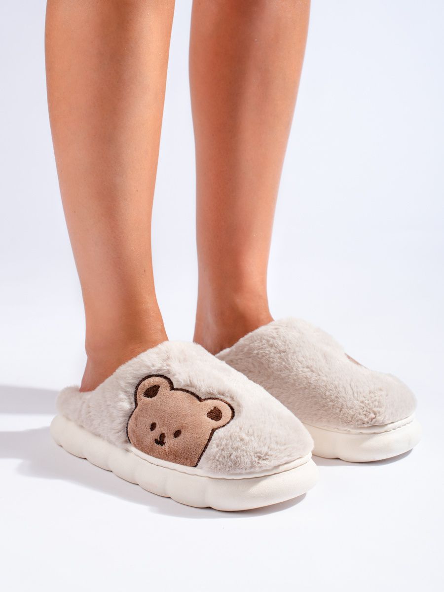 Kapcie damskie z misiem beżowe BEAR