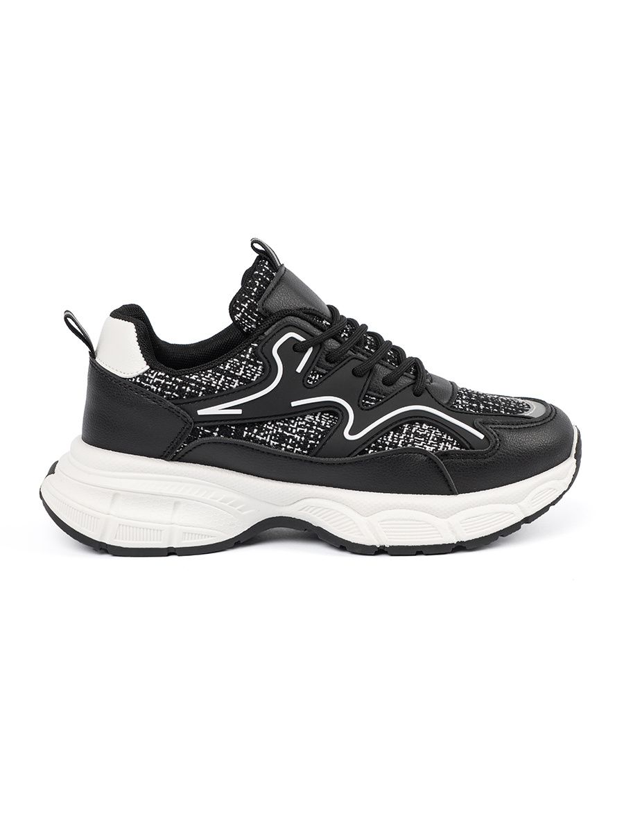 Czarne sneakersy damskie z ozdobnymi wstawkami