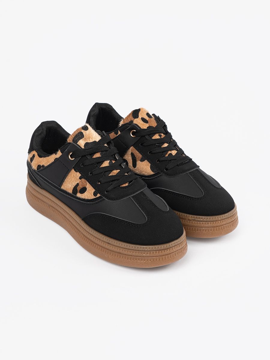Damskie czarne sneakersy z panterką