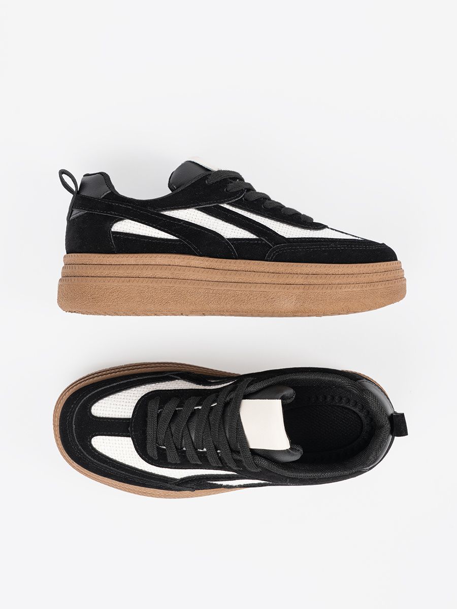 Czarne sneakersy damskie z białymi wstawkami