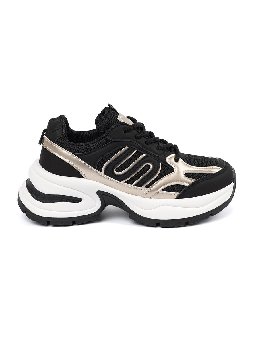 Czarne damskie sneakersy ze złotymi wstawkami