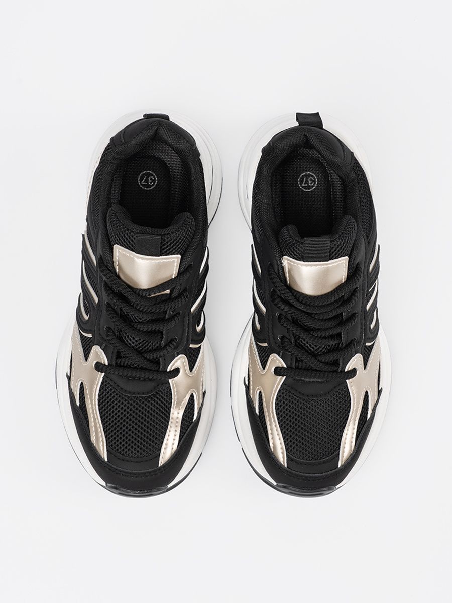 Czarne damskie sneakersy ze złotymi wstawkami