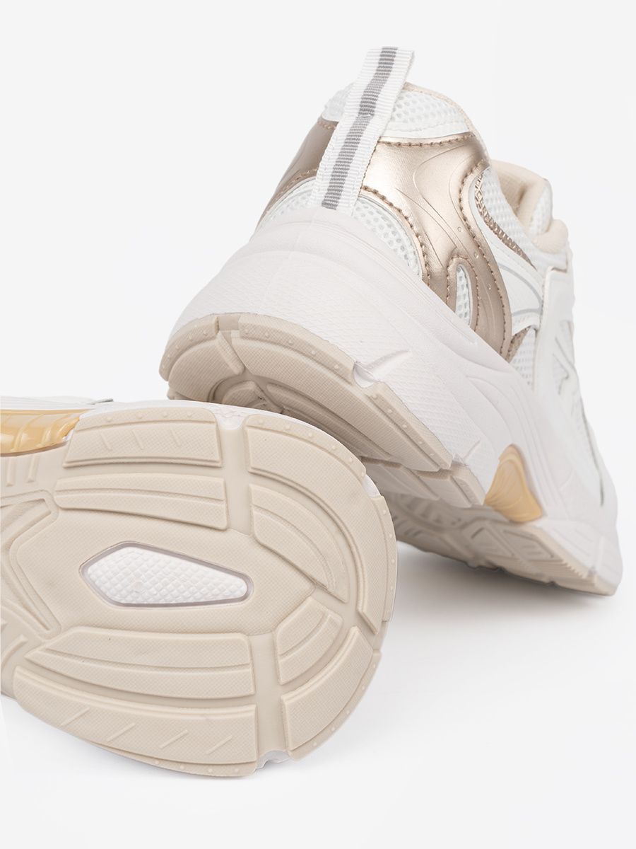 Białe sneakersy z beżowo-złotymi wstawkami