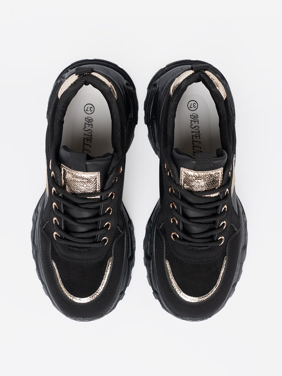 Czarne sneakersy z ozdobnym złotym sercem
