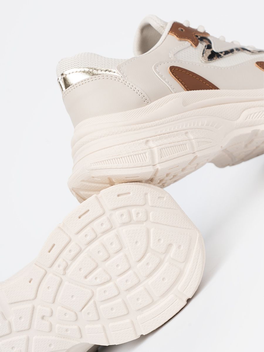 Beżowe sneakersy damskie na grubej podeszwie