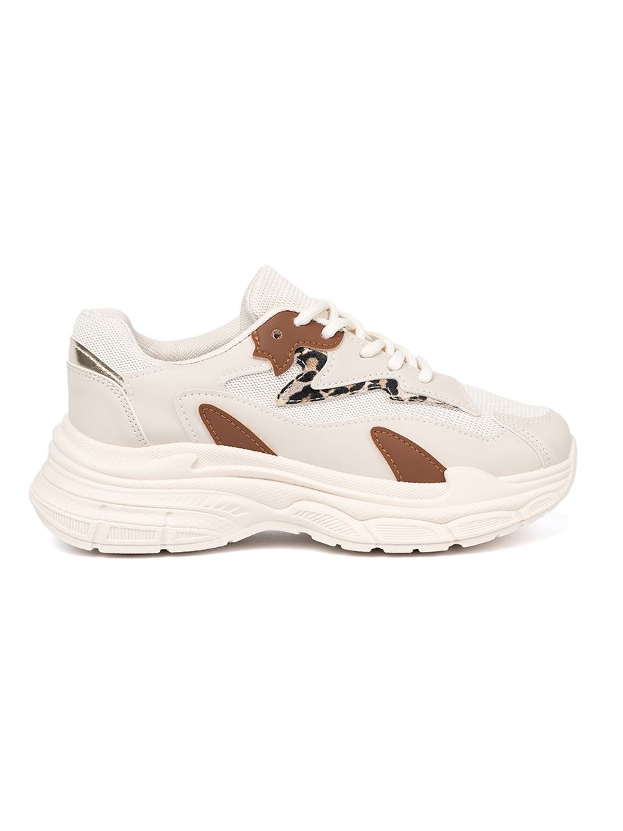Beżowe sneakersy damskie na grubej podeszwie