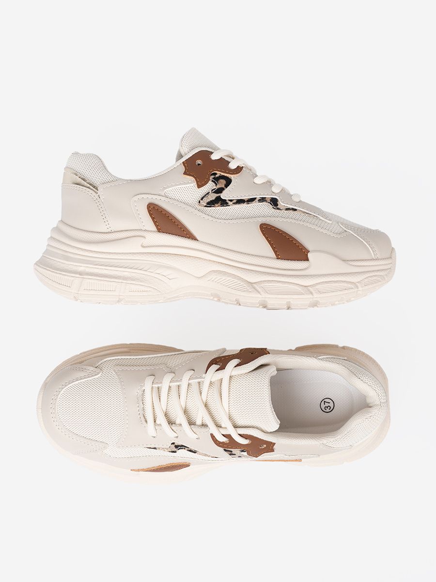 Beżowe sneakersy damskie na grubej podeszwie