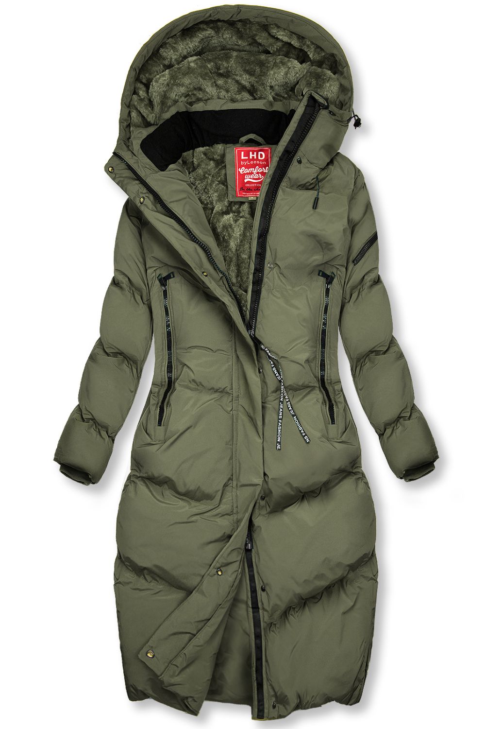 Oliwkowo-zielona długa kurtka na zimę