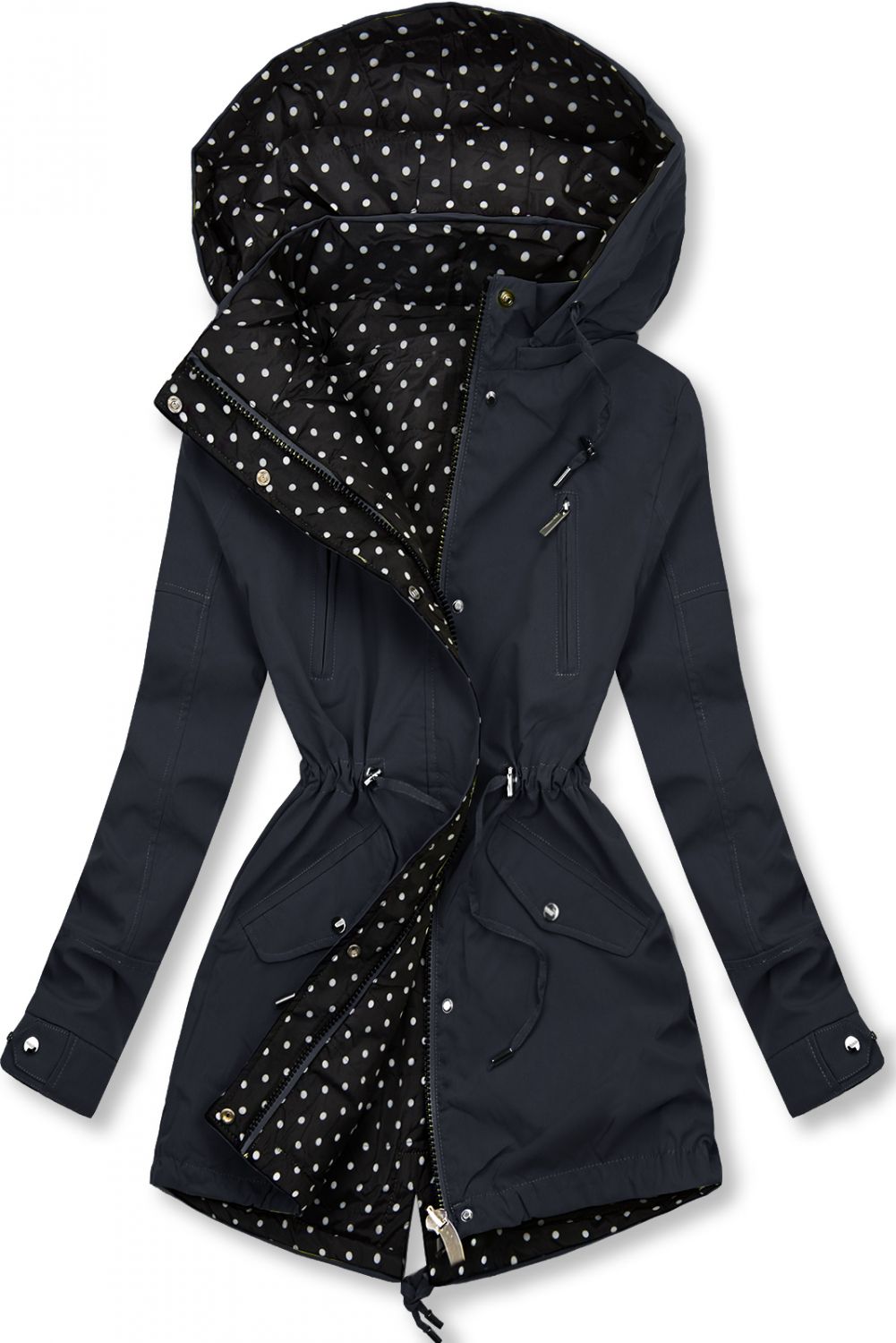 Granatowa parka w kropki