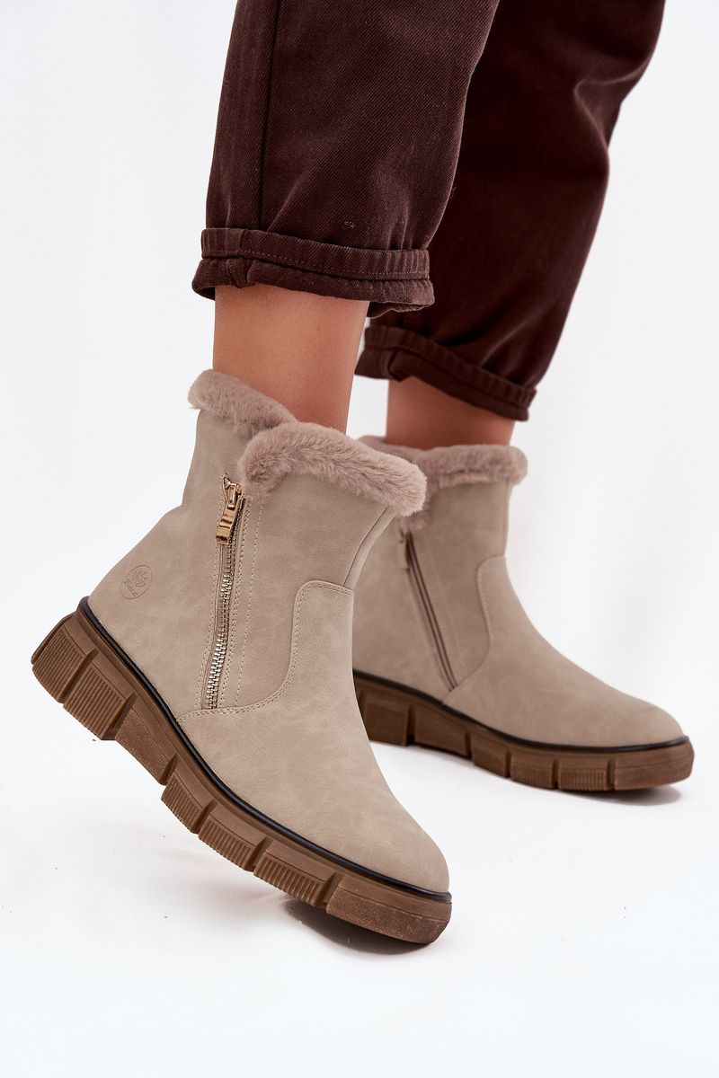 Śniegowce na platformie z futerkiem beżowe