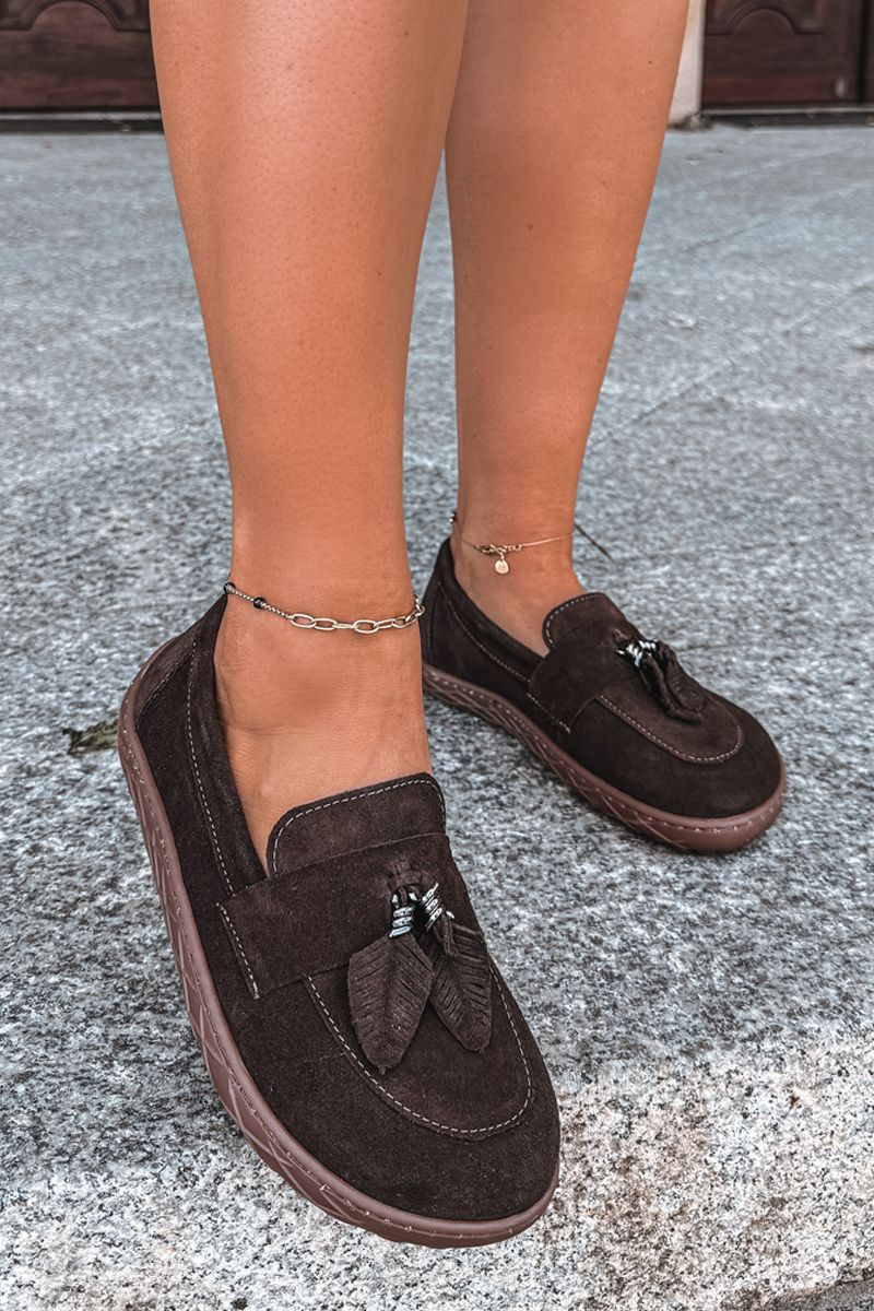 Mokasyny barefoot z naturalnego zamszu, brązowe