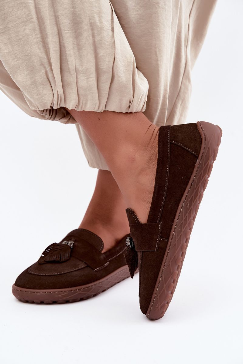 Mokasyny barefoot z naturalnego zamszu, brązowe