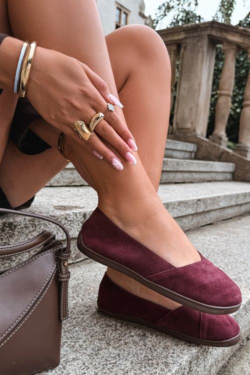 Baleriny barefoot z naturalnego zamszu bordowe