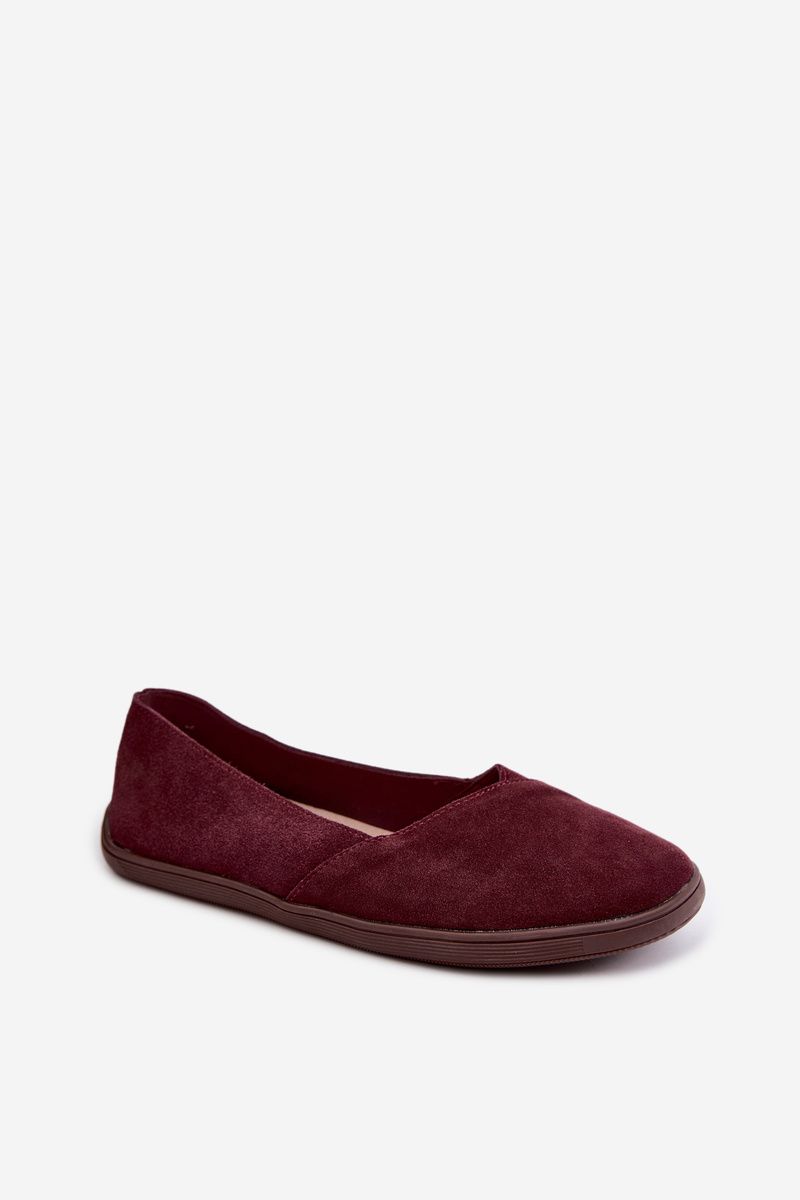Baleriny barefoot z naturalnego zamszu bordowe