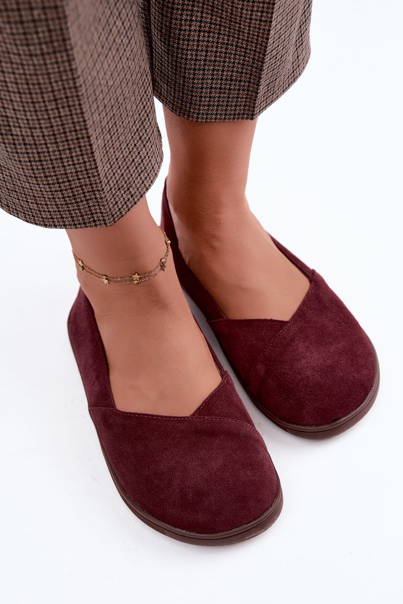 Baleriny barefoot z naturalnego zamszu bordowe