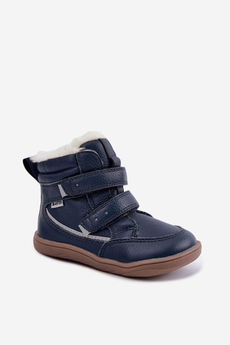 Skórzane śniegowce barefoot niebieskie