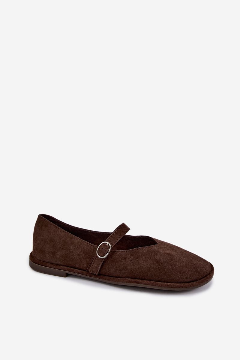 Baleriny barefoot z paskiem z brązowego eko zamszu