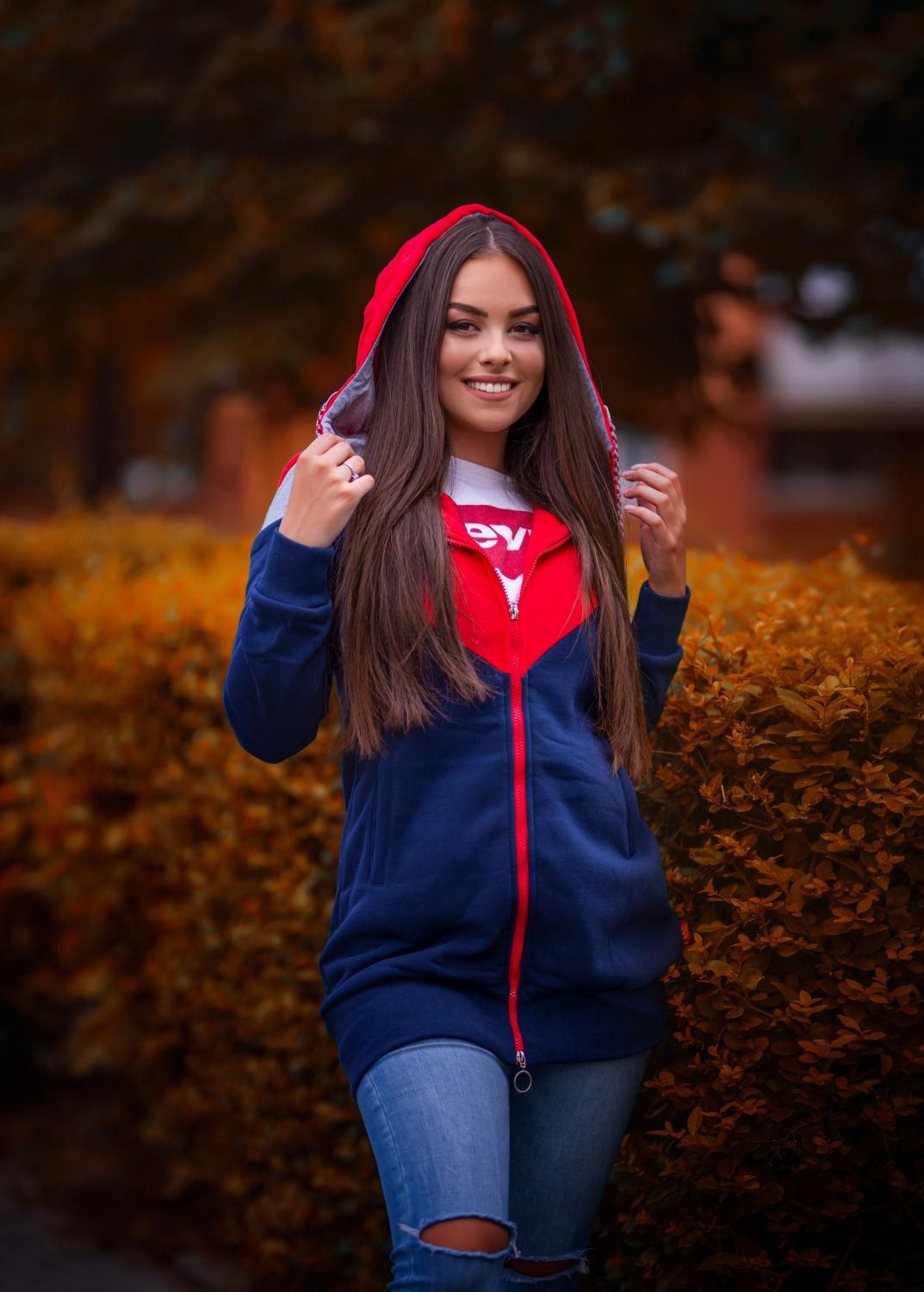 Długa bluza granatowa/czerwona/szara
