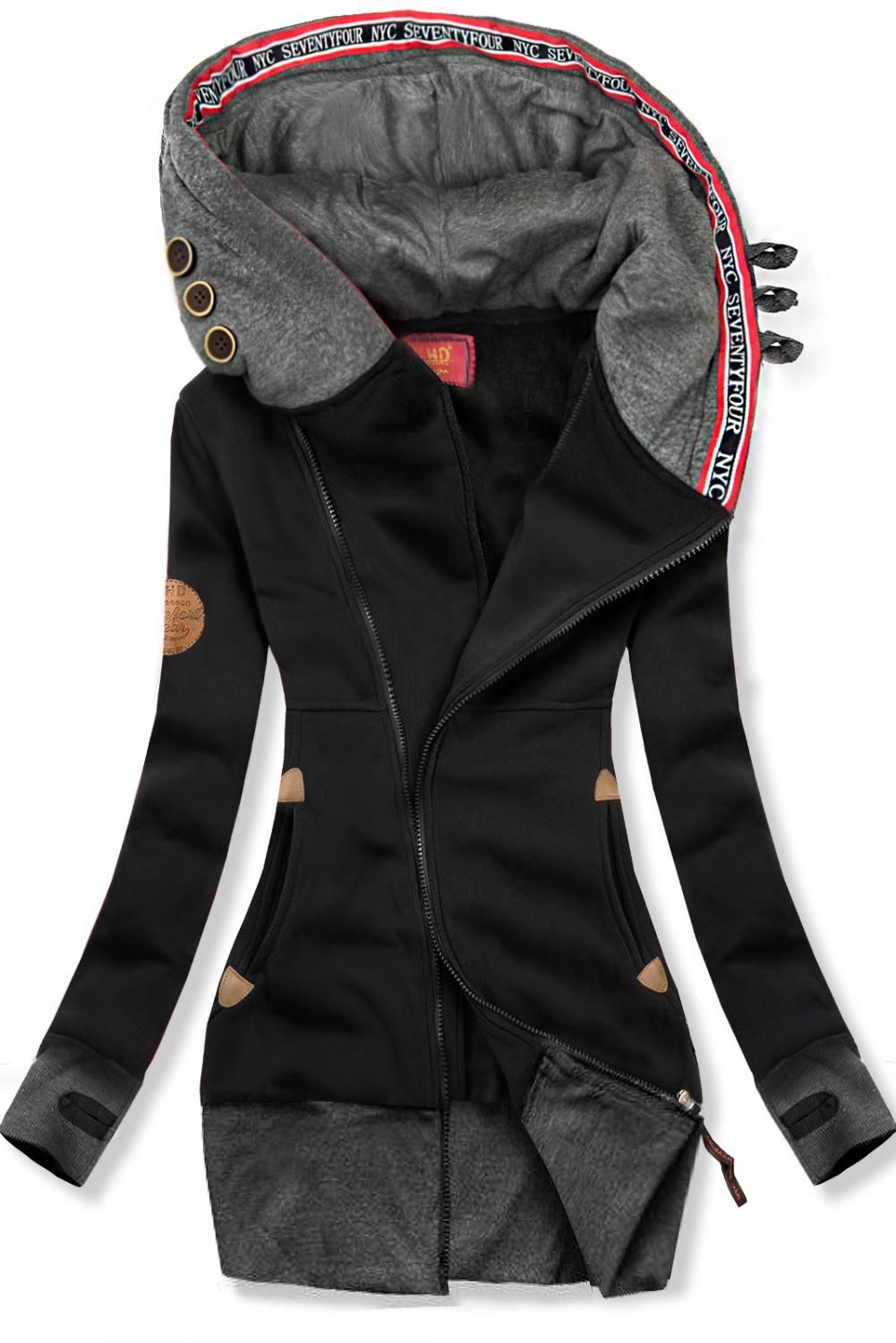 Długa bluza z kapturem czarna/grafitowa