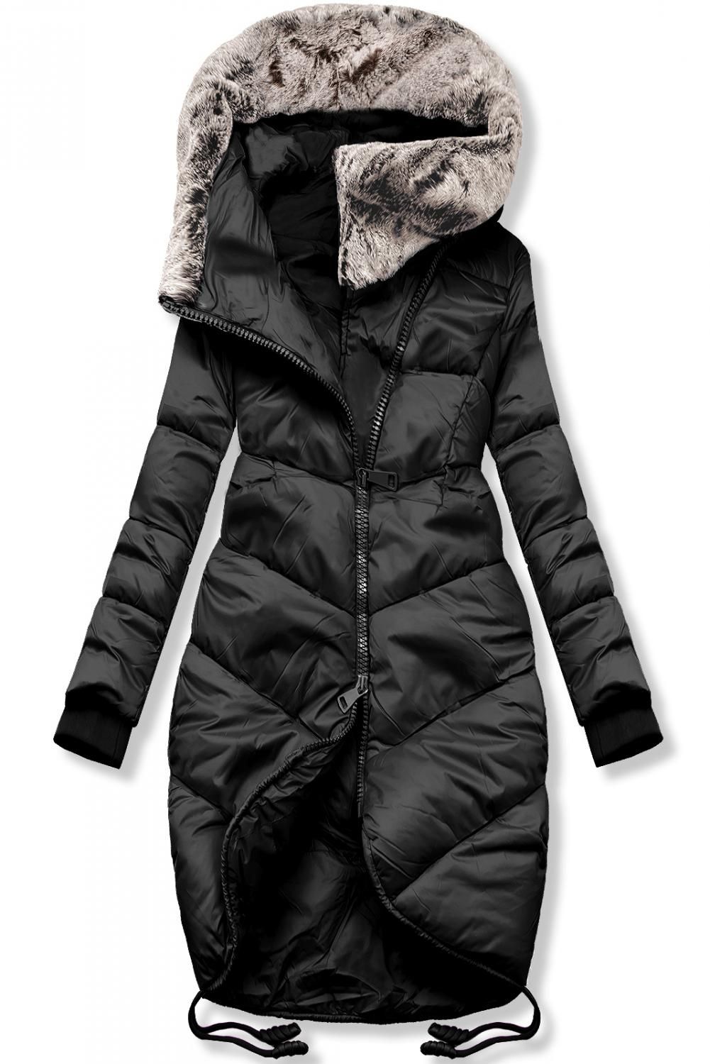 Czarna długa zimowa kurtka