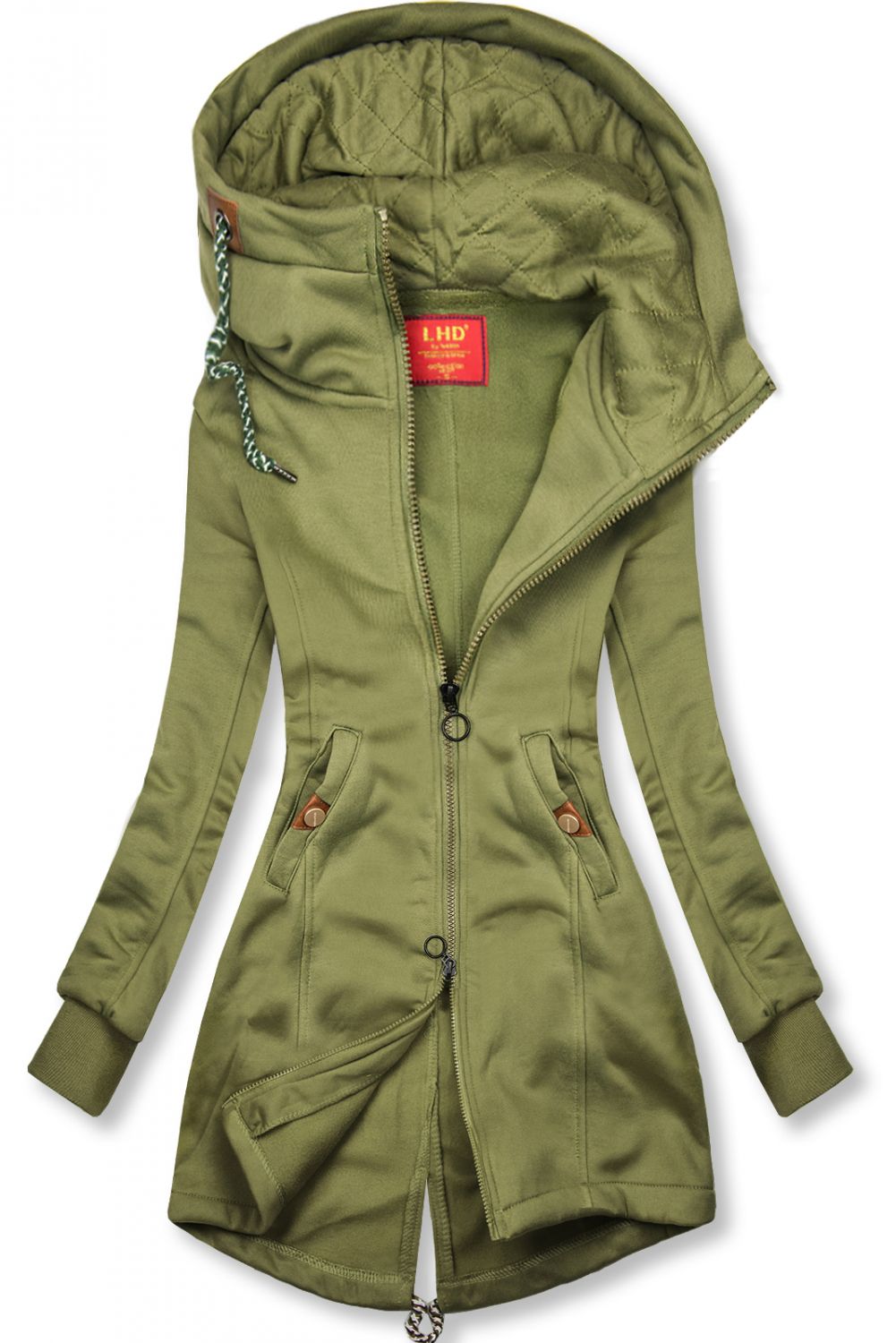 Army zielona długa bluza z pikowanym kapturem