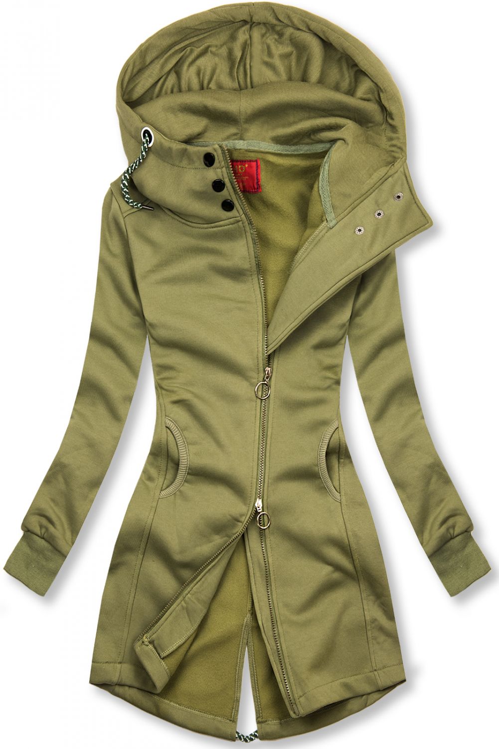 Khaki długa bluza  z zapięciem na zamek