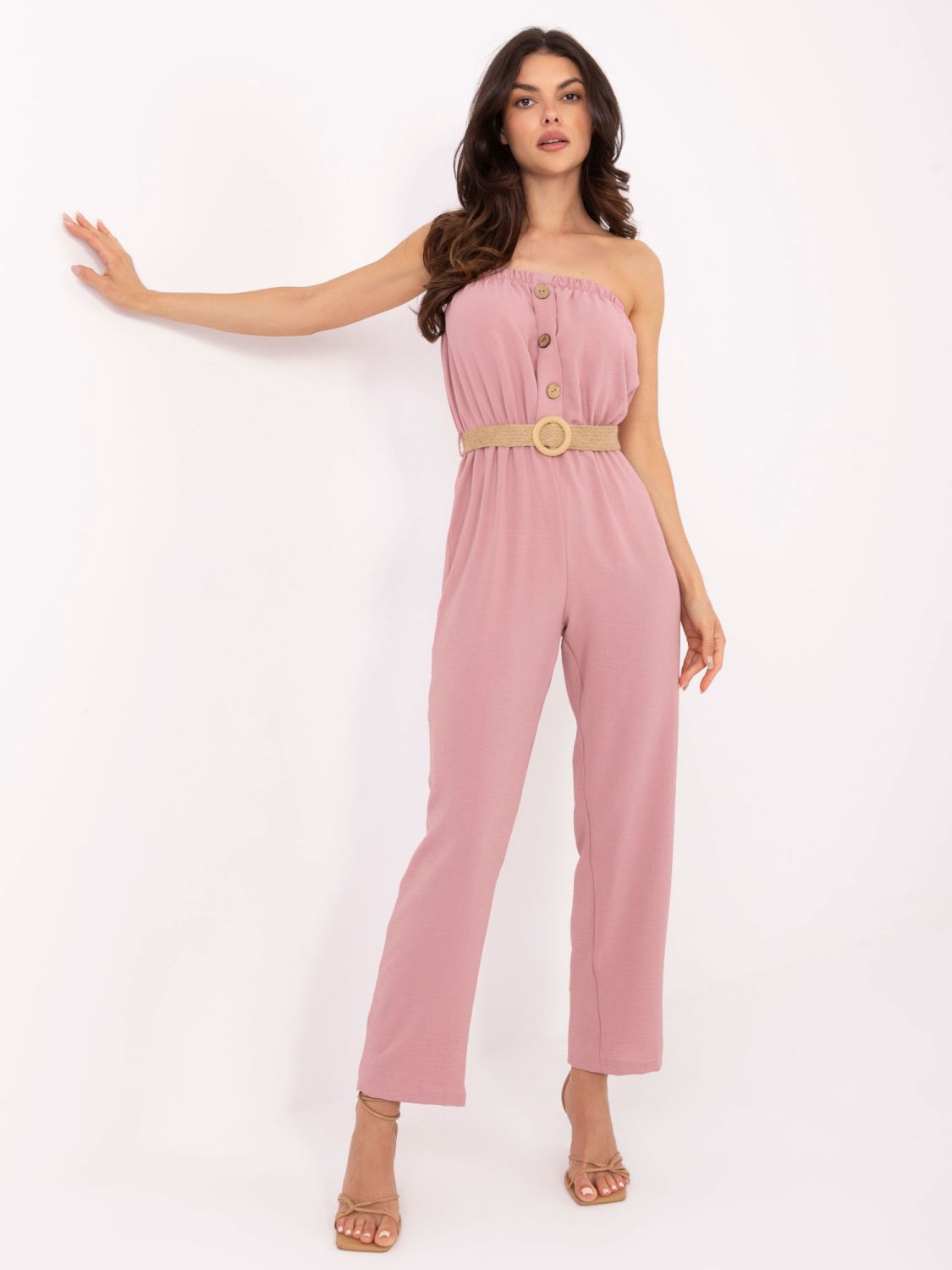 Różowy kombinezon z paskiem RUE PARIS