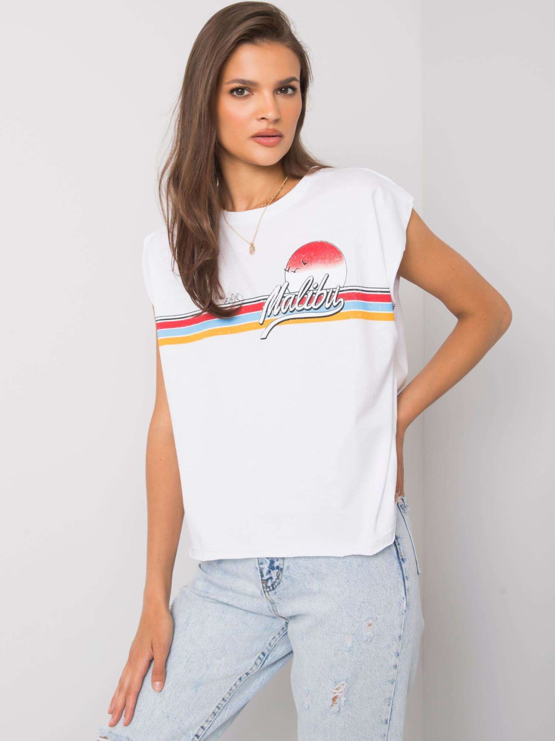 Biały bawełniany t-shirt damski z nadrukiem