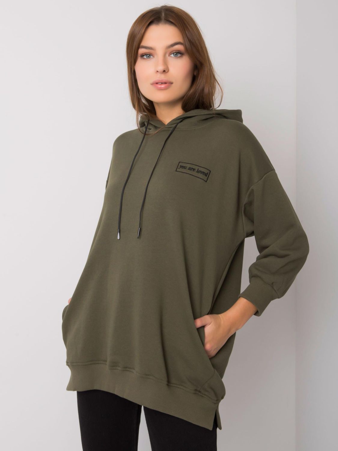 Khaki bawełniana mikina z kieszeniami