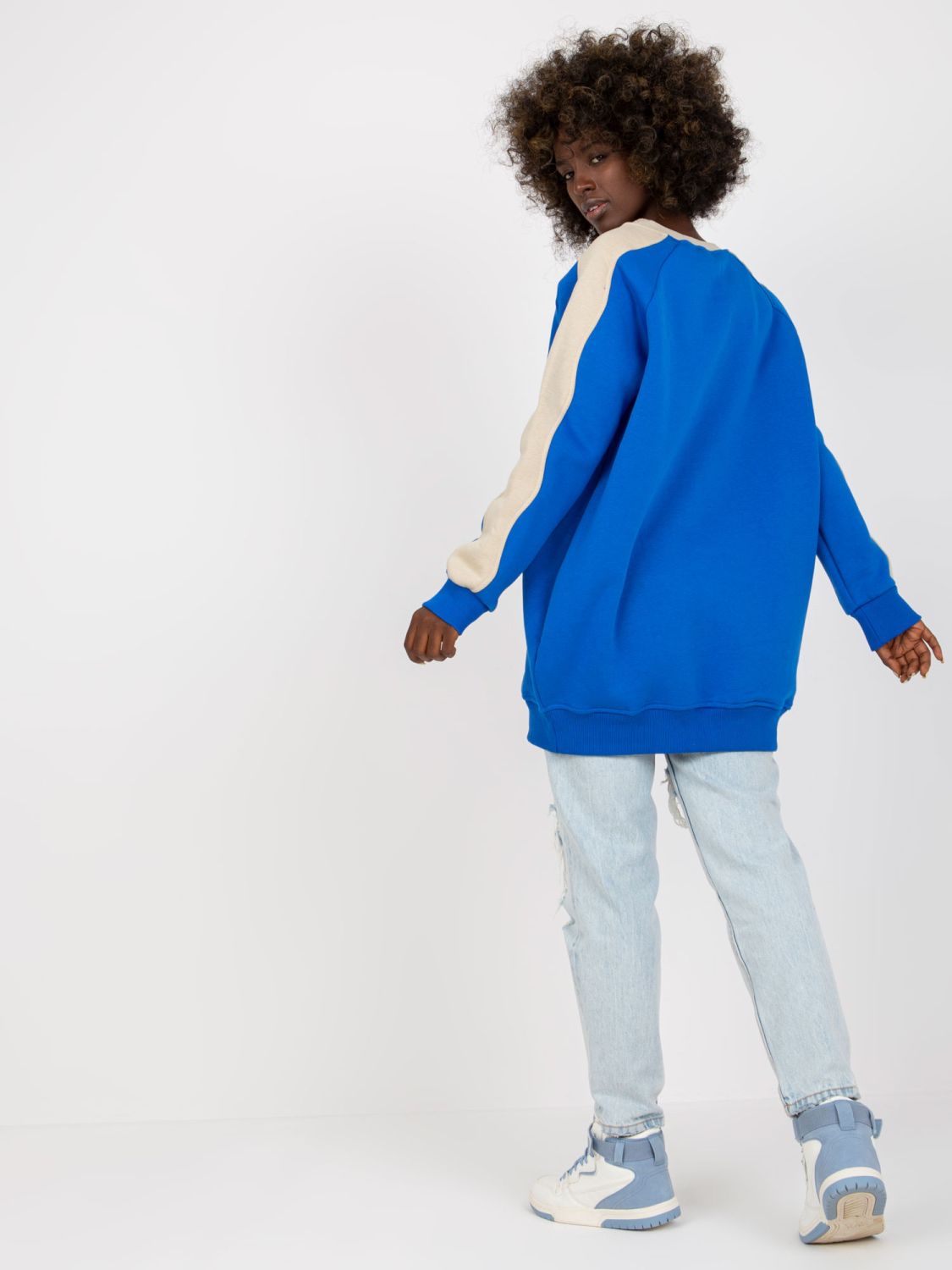 Modro-beżowa basic dresowa bluza z bawełny