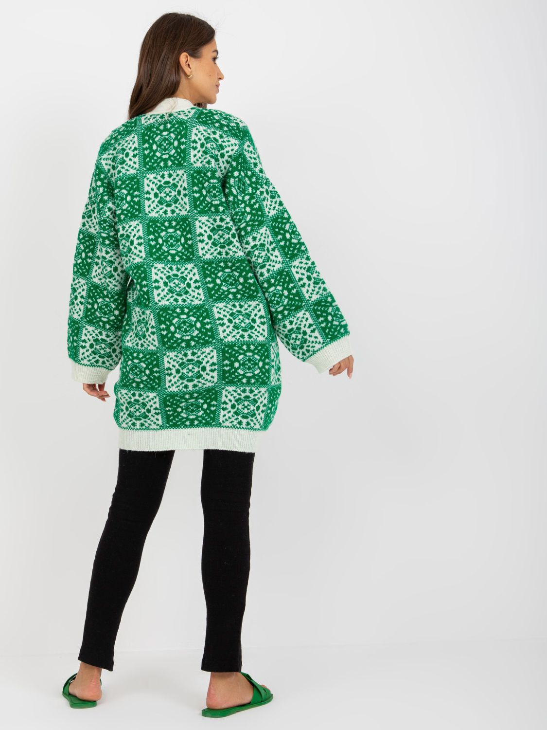 Biało-zielony damski kardigan RUE PARIS