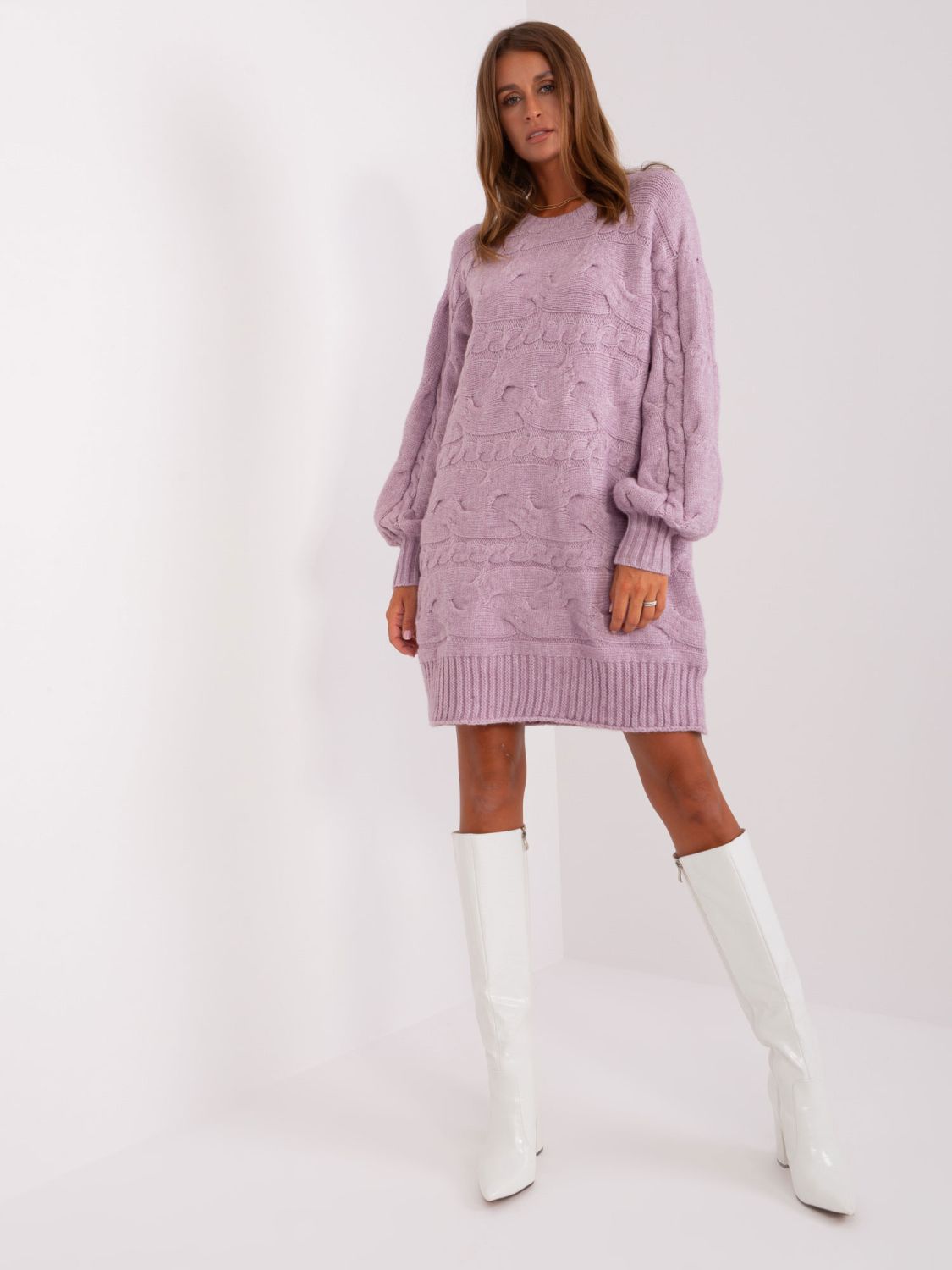 Jasnofioletowa oversize sukienka dzianinowa