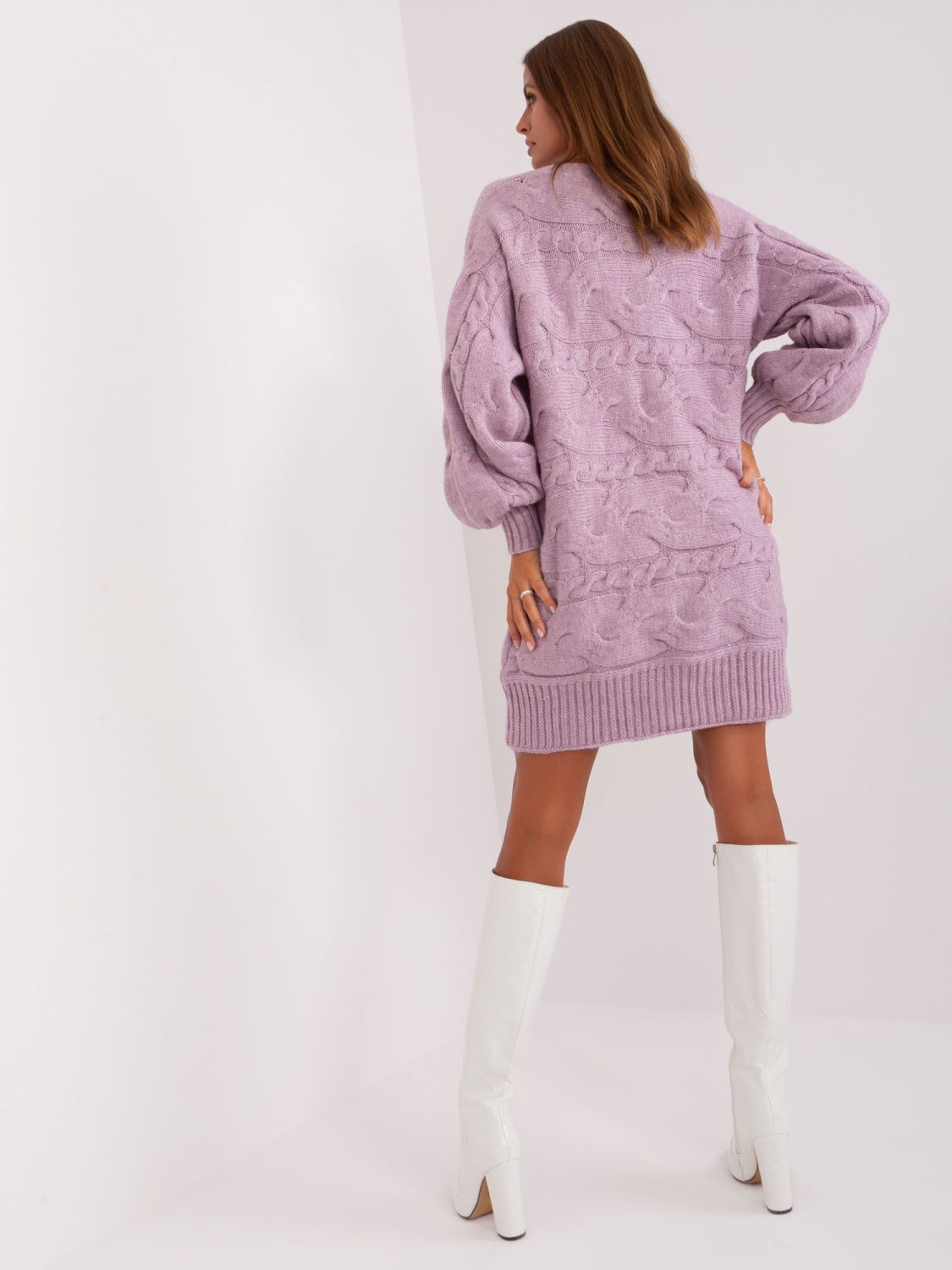 Jasnofioletowa oversize sukienka dzianinowa
