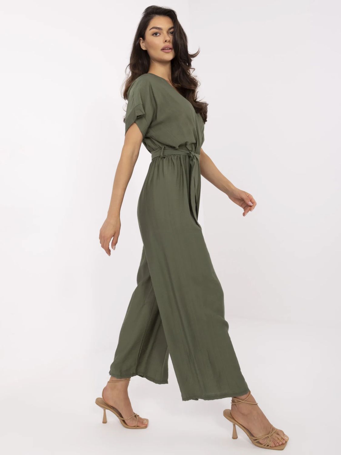 Stylowy khaki kombinezon z krótkim rękawem