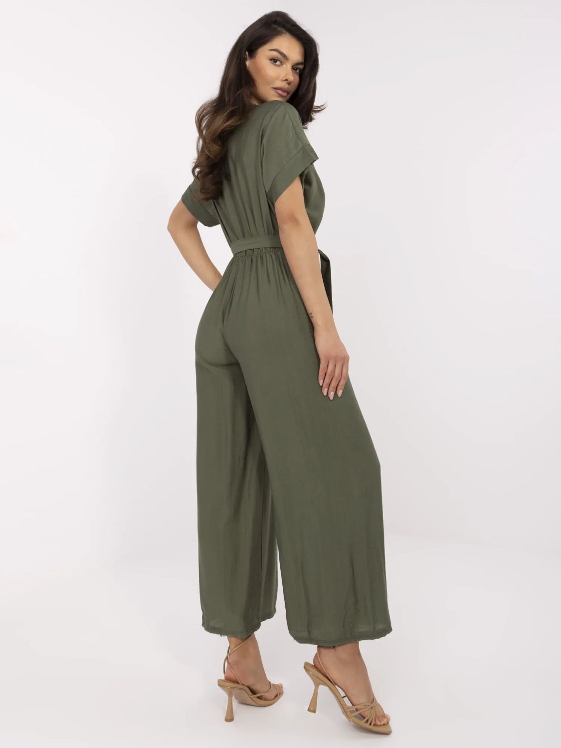 Stylowy khaki kombinezon z krótkim rękawem