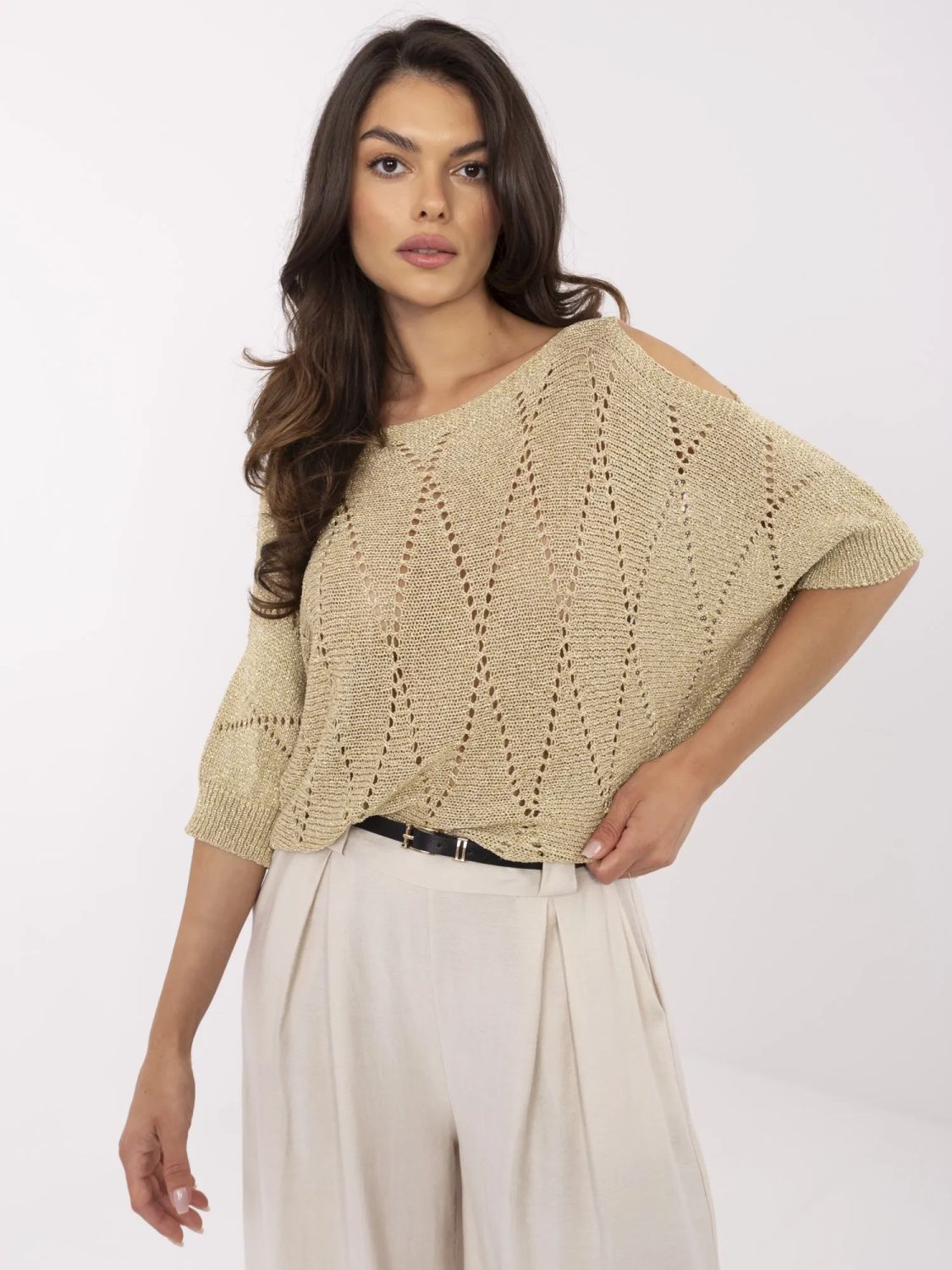 Elegancki złoty sweter z 3/4 rękawami