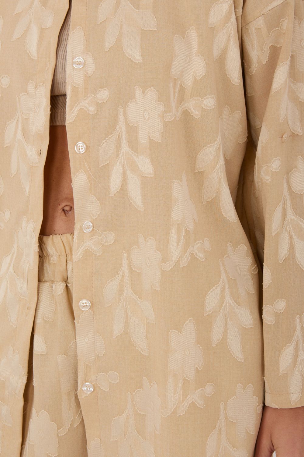 Beżowy komplet z koszulą i spodniami z wiskozy