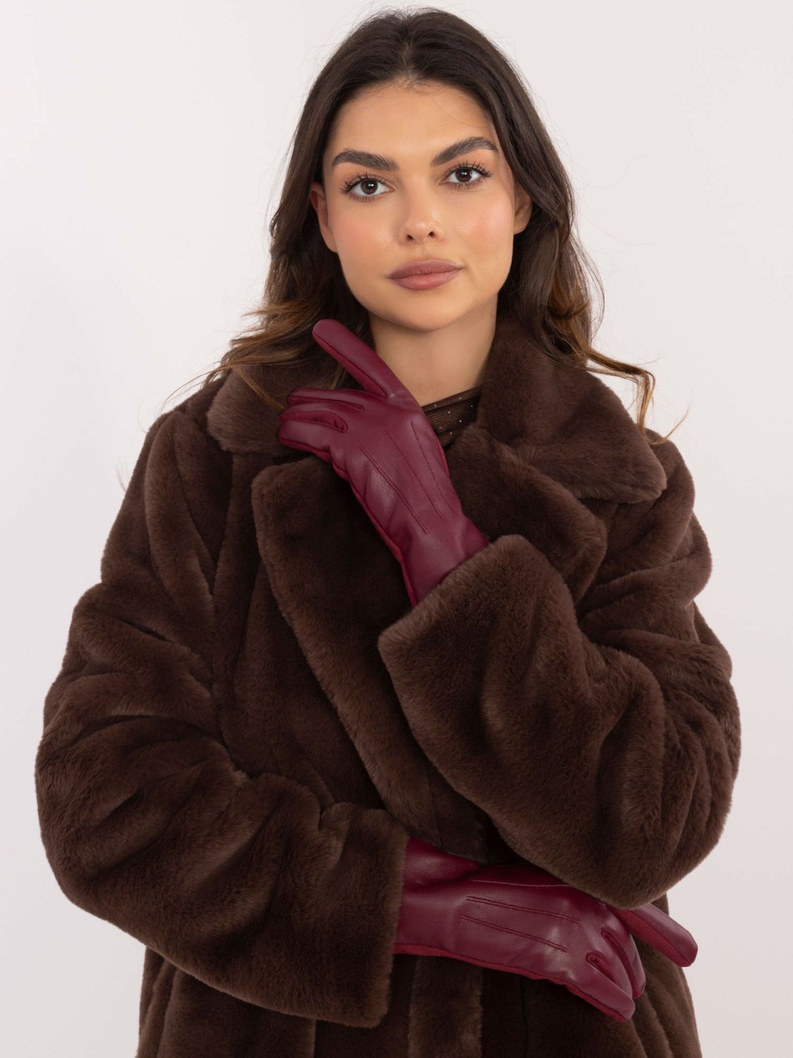 Damskie ocieplane rękawiczki w kolorze bordowym