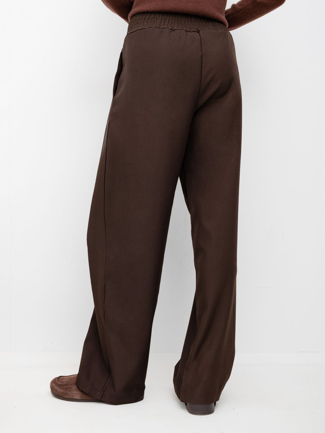Brązowe eleganckie spodnie wide leg z wysokim stanem