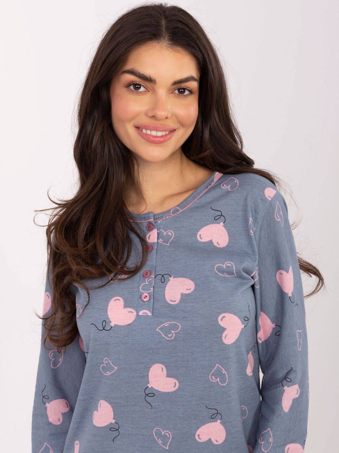 Damska koszula nocna z długim rękawem, ciemnoniebieska, bawełniana