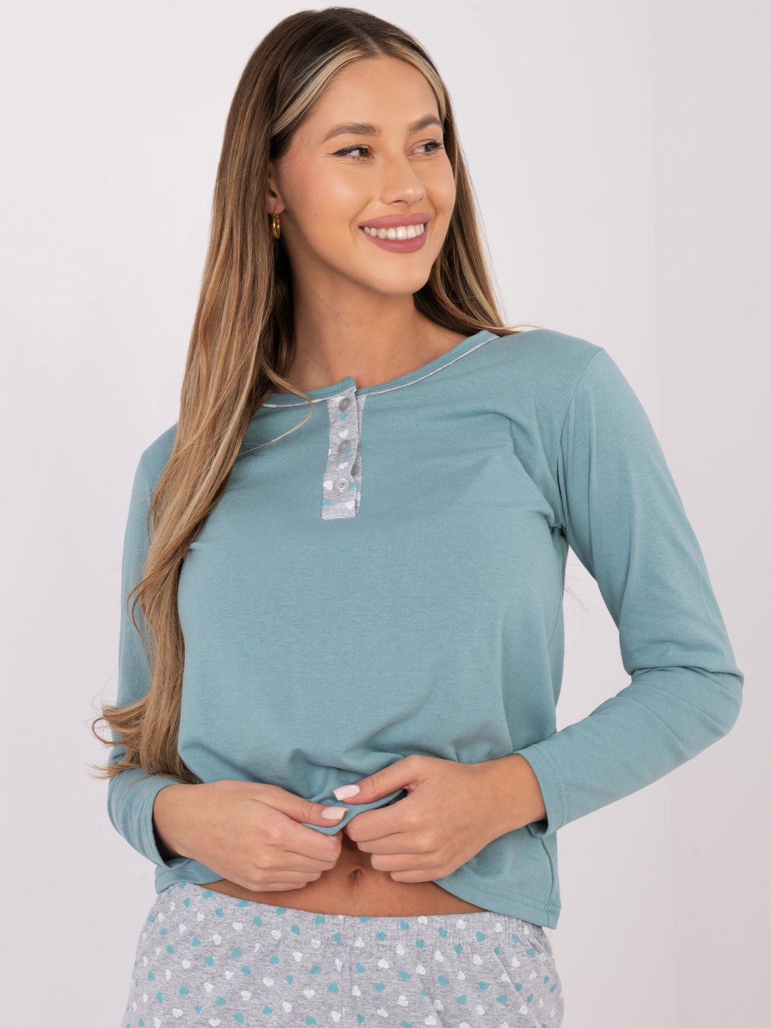 Damska bawełniana piżama z nadrukiem, miętowa